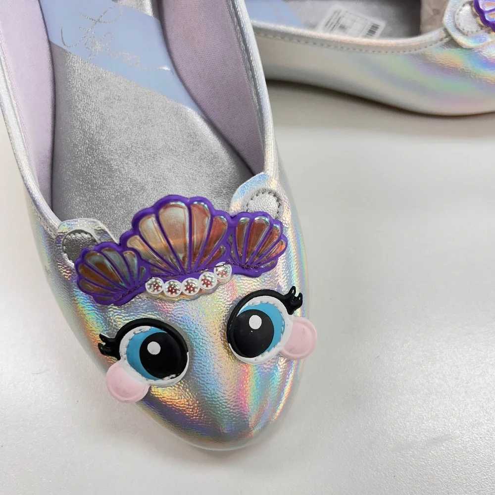 Pampili Fofura Kids Silver Holographic Mermaid Seashell Character Flats Sz 35